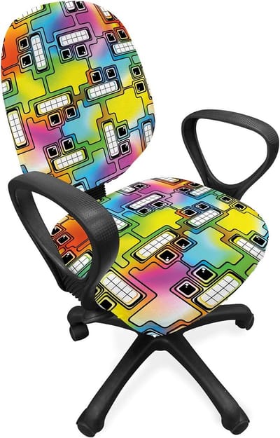 ABAKUHAUS kleurrijke bureaustoel overtrek, leuk bordpatroon, decoratieve beschermhoes gemaakt van rekstof, meerkleurig
