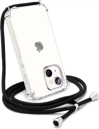 Hoesje Geschikt voor iPhone 14 Pro Max Hoesje transparant silicone met Koord - Hoesje Geschikt voor iPhone 14 Pro Max hoesje met koord - Koord Hoesje Geschikt voor iPhone 14 Pro Max Telefoon Koord Zwart