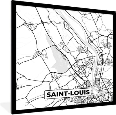 Fotolijst incl. Poster Zwart Wit- Kaart - Saint-Louis - Stadskaart - Frankrijk - Plattegrond - Zwart wit - 40x40 cm - Posterlijst