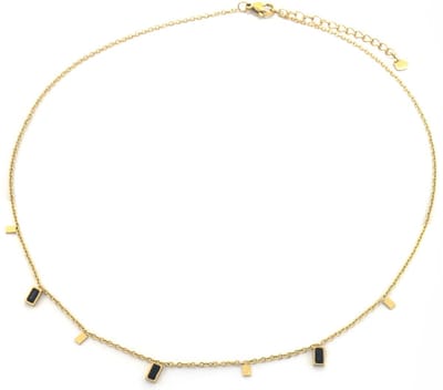Ketting met Zirkonia - RVS - Lengte 39-44 cm - Goudkleurig en Zwart