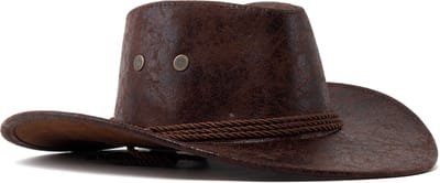 KIMU® Cowboyhoed Leatherlook Donkerbruin Mat - Donkerbruine Leren Cowgirl Western Hoed PU Leer - Ranger Cowboy Dames Heren Yellowstone Festival