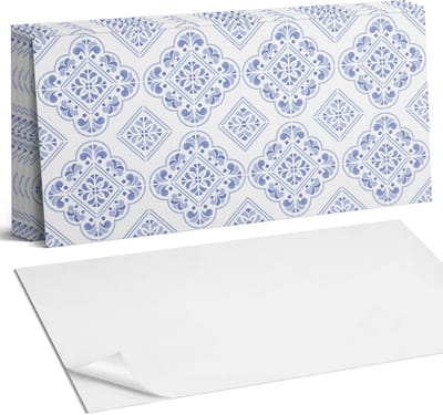 Coloray Plaktegels - Elegant decoratief patroon Wandtegel Zelfklevend - 60 cm x 30 cm - Blauw Plaktegels - 6 stuks - Rechthoek PVC Tegels - Plaktegels Keuken - Zelfklevende Vloertegels Badkamer - Vinyl Tegels - Zelfklevende Wandtegels