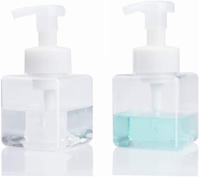 Schuimzeepdispenser, 250 ml (9 oz) navulbare pompfles voor vloeibare zeep, shampoo, body wash (2 stuks) (klein, transparant)
