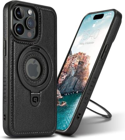 Perfeqt hoesje geschikt voor iPhone 16 Plus leren BackCover met Kickstand & Keyring houder - Black
