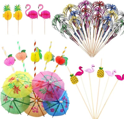 Cocktailaccessoires - Gemengd - 150 Stuks - Papieren Paraplu's en Bamboe Stokjes - Voor Feestjes en Decoraties