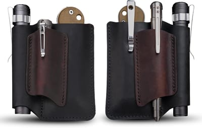 Leren EDC Holster met 4 Vakken voor Multitools, Zaklampen en Opvouwbare Messen - Draagbare Sheath voor Mannen