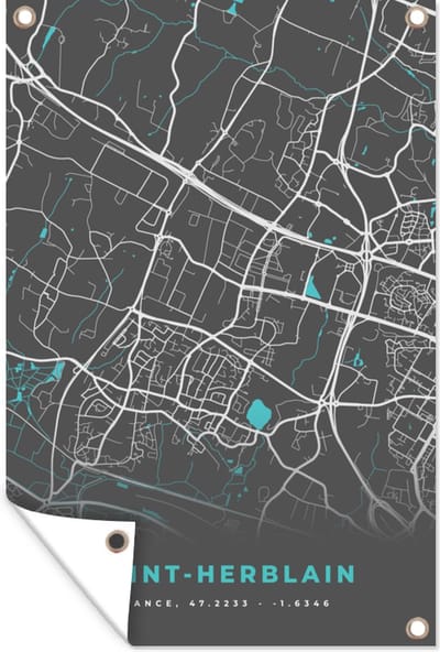 Muurdecoratie Frankrijk - Stadskaart - Plattegrond - Saint-Herblain - Kaart - 120x180 cm - Tuinposter - Tuindoek