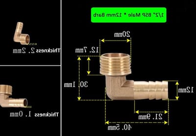 90 Graden Messing Elbow Aansluiting, 1/2" BSP NPT Mannelijk Draad x 12mm Slang, Slangaansluitingen en Fittingen