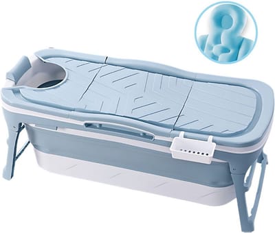 NiteSense® Opvouwbaar Bad - Zitbad - 143 CM – kussen - Badlamp - Blauw