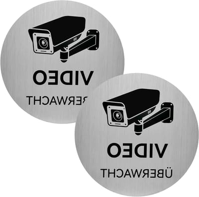 Videobewaking Stickers Set van 2, Aluminium Waarschuwingsstickers voor Beveiliging, Camera Observatie Stickers voor Huizen, Tuinen en Parken
