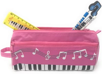 VHV-Esthetisch Etui met Muzieknoten en Toetsenbord Print - Grote Capaciteit School Etui - Waterdichte Pennenzak met Rits - Multifunctioneel Make-up tasje voor Studenten en Muzikanten - Roze
