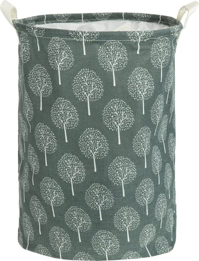 QUVIO Wasmand met handvaten - Wassorteerder - Wasmanden - Wasbox - Waszak met 1 compartiment - Opbergmand - Opvouwbaar - Boom patroon - Grijs en wit - 43 L - 33 x 33 x 40 cm (lxbxh)