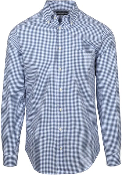 Steppin' Out Poplin Overhemd Ruit Lichtblauw - Maat M - Heren