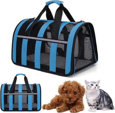 Draagbare huisdier rugzak met ademend gaas en reflecterende strepen voor katten en kleine honden tot 4KG