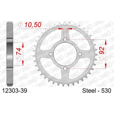 Stalen tandwiel Afam 520 39 dents