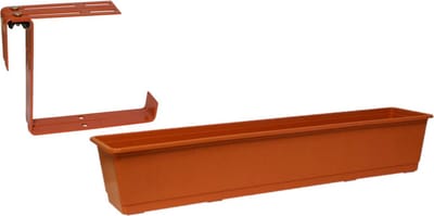 Kunststof plantenbak terracotta rechthoekig 80 cm met 2 verstelbare railing beugels