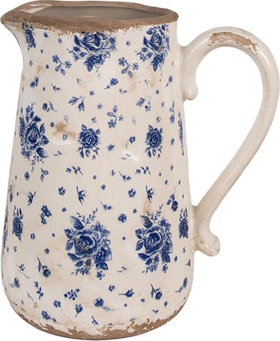 Clayre & Eef Decoratie Kan 21x15x23 cm Beige Blauw Keramiek Roosjes
