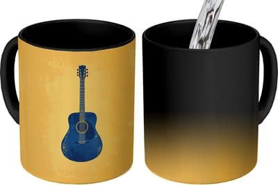 Magische Mok - Foto op Warmte Mokken - Koffiemok - Gitaar - Akoestisch - Geel - Minimalistisch - Magic Mok - Beker - 350 ML - Theemok