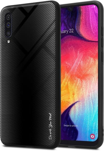 Cadorabo Hoesje geschikt voor Samsung Galaxy A50 4G / A50s / A30s in OPAAL ZWART - Beschermhoes gemaakt van TPU silicone Case Cover en achterkant van gehard glas
