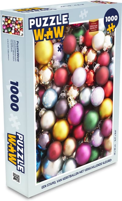 Puzzel Een stapel van kerstballen met verschillende kleuren - Legpuzzel - Puzzel 1000 stukjes volwassenen - Kerst - Cadeau - Kerstcadeau voor mannen, vrouwen en kinderen