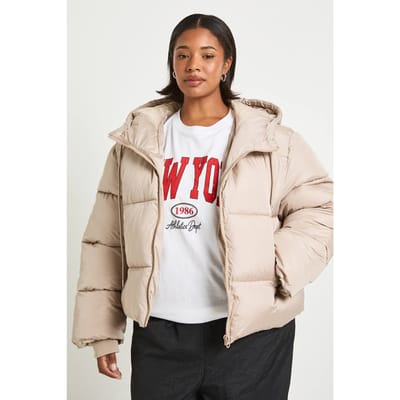 boohoo Dames Plus Gevoerde Pufferjas met capuchon | Stone | Maat: 16