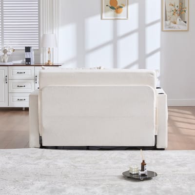 MIVRAY Slaapbank 139 Cm - Uitschuifbaar Met Opbergvakken En Kussens - Voor Woonkamer En Logeerkamer - Chenille Beige