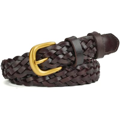 Ceinture pour Femme en Cuir de Vachette Pleine Fleur Boucle Ardillon Tendance et Polyvalente Ceinture Tricotée en Pur Cuir de Vachette pour Pantalons d'Âge Moyen et Jeunes 105cm gray