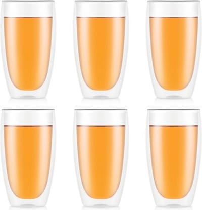 Bodum Dubbelwandige Latte Macchiato Glazen Pavina – 450 ml – 6 Stuks – Luxe Set voor Warme en Koude Dranken – Met Gepatenteerd Ventiel en Thermische Isolatie – Vaatwasser-, Magnetron- en Ovenbestendig – Modern Design