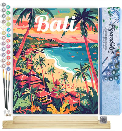 Figured'Art Schilderen op Nummer Volwassenen canvas Reisposter Bali - Handwerk acrylverf Kit DIY Compleet - 40x50cm met DIY houten lijst