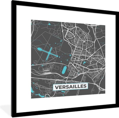 Fotolijst incl. Poster - Plattegrond – Versailles – Stadskaart – Kaart – Frankrijk - 40x40 cm - Posterlijst