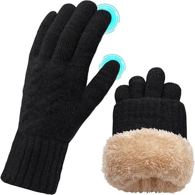 Winterhandschoenen - Warme dameshandschoenen - Touchscreen-compatibele vingertoppen - Winddichte manchetten - Dubbele fleecevoering - One size fits all, elastisch ontwerp