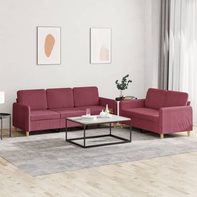 vidaXL 2-delige Loungeset met kussens stof wijnrood