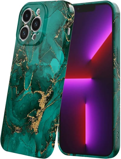 Smartphonica Telefoonhoesje Geschikt voor iPhone 13 Pro met Groen Marmer Opdruk - Flexibel Softcase TPU - Backcover Case Green Gold Marble Design geschikt voor iPhone 13 Pro