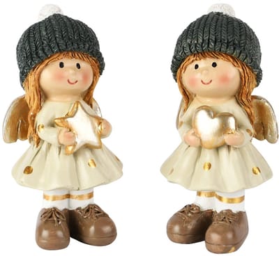 Dekoratief | Engeltje staand m/hartje, creme/goud, resina, 5x5x9cm, set van 2 stuks | A255270