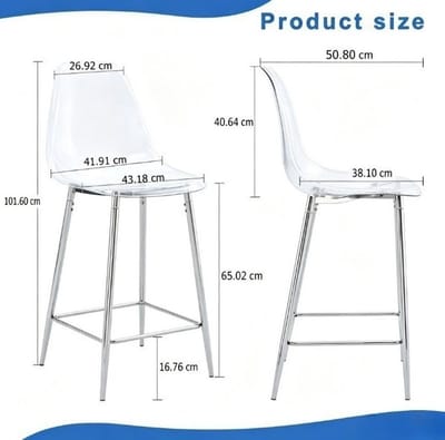Barkruk - Transparant Design - Set Van 2 - Met Rugleuning En Voetsteun - Voor Keuken, Bar En Eethoek - Kunststof En Metaal Zilver