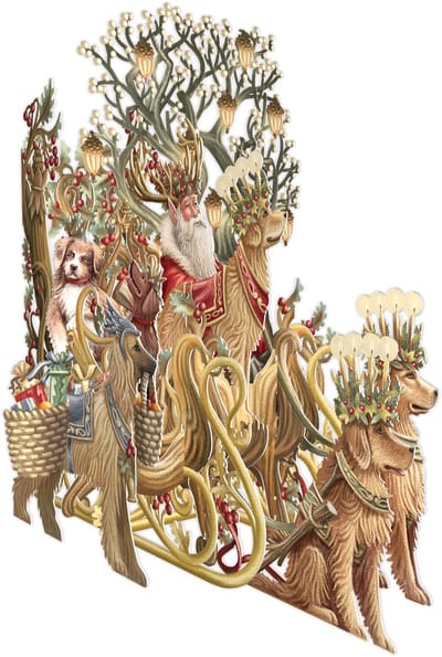 3D-Pop Up Wenskaart Santa’s Dog Sleigh - Laser gesneden kerstkaart