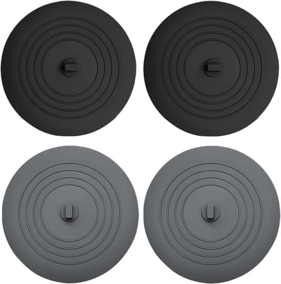Set van 4 Siliconen Badpluggen, 15cm Extra Grote Afvoerplug, Universele Afvoerstopper voor Bad en Wasbak, Zwart + Grijs