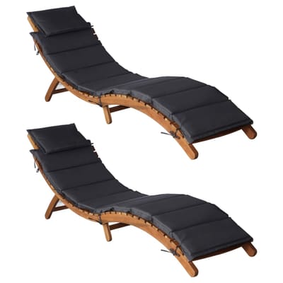 vidaXL - Ligstoelen - met - kussens - 2 - st - massief - acaciahout - donkergrijs