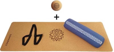 Samarali Denim Blauw Yin Yoga Classic Set - Kurk Mat, Bolster & Massagebal - Natuurlijk en Ethisch