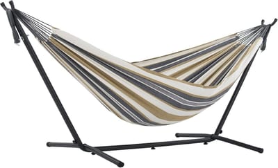 Katoenen hangmat - Dubbele hangmat - Ontspannen in de tuin - Inclusief standaard - 250 cm - Desert Moon