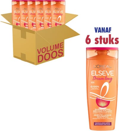 L'Oréal Paris Elvive Dream Lengths - Shampoo met Castorolie en Niacinamide voor Lang en Beschadigd Haar - 6x 400ml