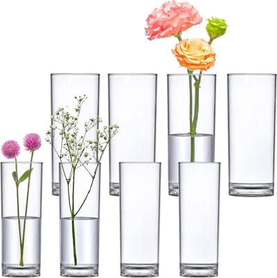 Acryl Vazen - Cilinder Vazen - Bloemen Schikken - Onbreekbaar Plastic - 8 Stuks - Transparant