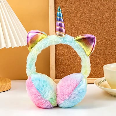 Oorwarmers unicorn regenboog - glanzende oorwarmers - Pluche oorwarmers - kinder oorwarmers