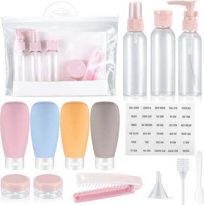 Famanu – Reisflesjesset - 60 ml reiskosmetiekflessen - flessen en behouders - lege navulbare squeeze flesjes behouders - reisformaat flessen voor reistoiletartikelen - conditioner - shampoo