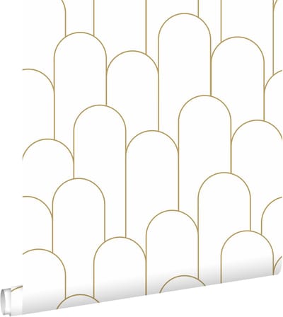 ESTAhome behang art deco motief wit en goud - 53 cm x 10.05 m - 139653