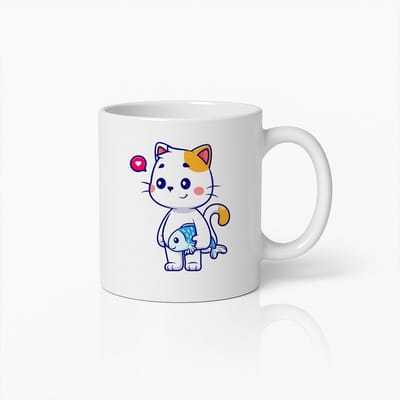 Schattige Kat met Vis Mok – Lief Cartoon Kat Koffiekopje, Perfect Cadeau voor Kattenliefhebbers en Dierenfans
