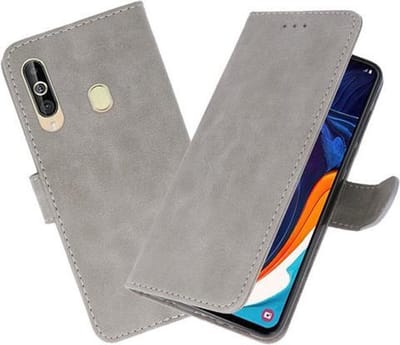 Hoesje Geschikt voor Samsung Galaxy A60 - Book Case Telefoonhoesje - Kaarthouder Portemonnee Hoesje - Wallet Cases - Grijs