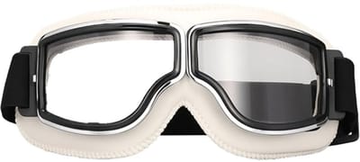 Retro motorbril: Krasbestendige polycarbonaat lenzen en zacht leren montuur, wind- en stofdicht, unisex motorbril - witte transparante lenzen