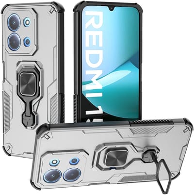 MobyDefend Hoesje - Geschikt voor Xiaomi Redmi 15C 4G - Dubbelgelaagde Pantsercase Met Standaard - Zilvergrijs