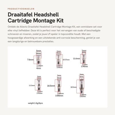Dailygoods- Cartridge Montage Kit - 6 Stuks - Metalen Schroeven - Vervangset - Aluminium - Anticorrosie - Platenspeler